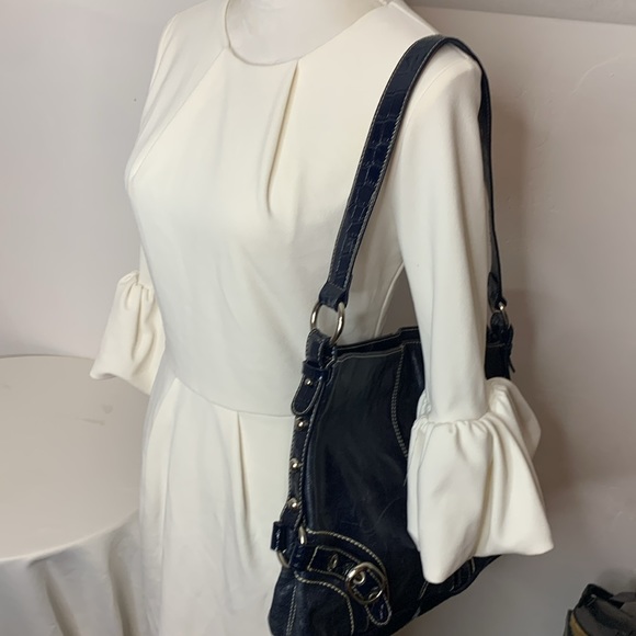 Luce gorgeous navy blue leather shoulder bag wit check lining MCB5405M - Picture 13 of 14